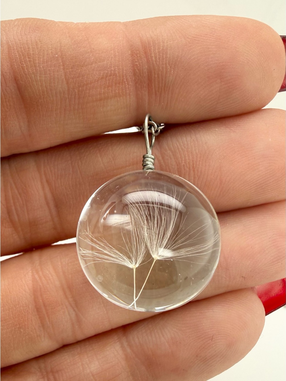 Pool of Light Pendant with Incased Dandelion 32 inch Chain Necklace